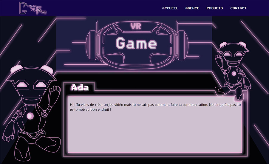 page d'accueil du site gametofame